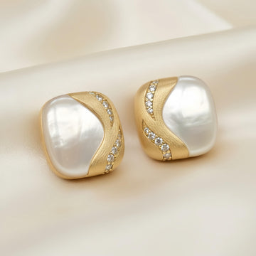 Vintage Mother-of-Pearl Brushed Gold Sqaure Studs | Ornate