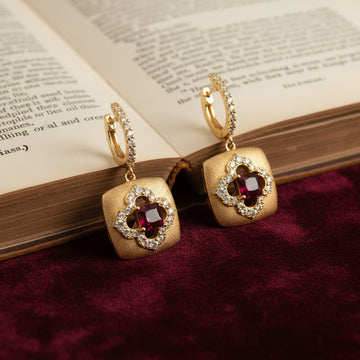 Vintage Floral Lab Ruby Brushed Gold Drop Earrings | Chroma