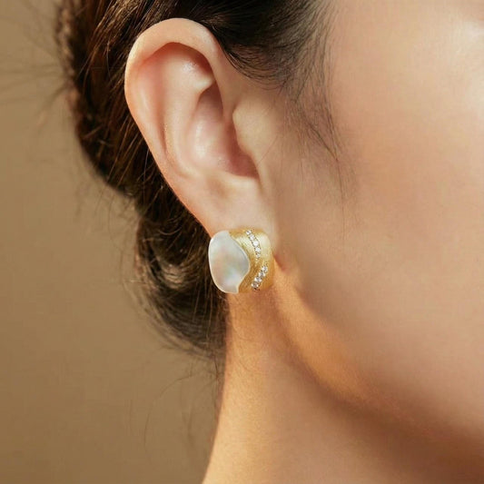 Vintage Mother-of-Pearl Brushed Gold Sqaure Studs | Ornate
