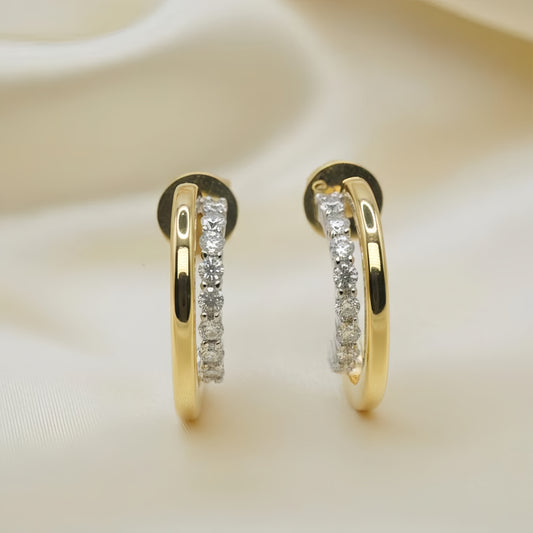 Stacked Moissanite Pavé Two Tone Double Huggie Hoops | Aria