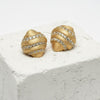 Vintage Hand-Brushed Gold Croissant CZ Studs | Ornate