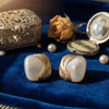 Vintage Mother-of-Pearl Brushed Gold Sqaure Studs | Ornate