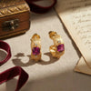 Lab Ruby Vintage Brushed Gold Hoops | Chroma