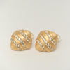Vintage Hand-Brushed Gold Croissant CZ Studs | Ornate