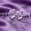 Lavender Purple CZ Spiral Matte Silver Huggie Hoops | Pastel