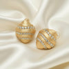 Vintage Hand-Brushed Gold Croissant CZ Studs | Ornate