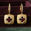 Vintage Floral Lab Ruby Brushed Gold Drop Earrings | Chroma