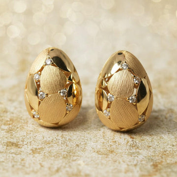 Teardrop Textured Gold Egg Stud Earrings | Ornate