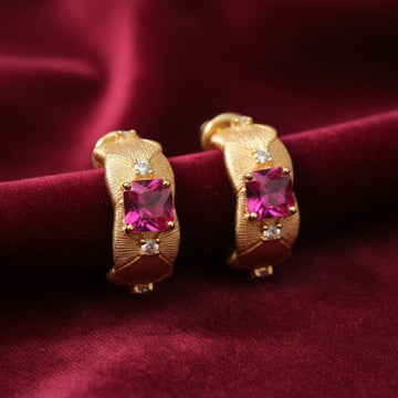 Lab Ruby Vintage Brushed Gold Hoops | Chroma