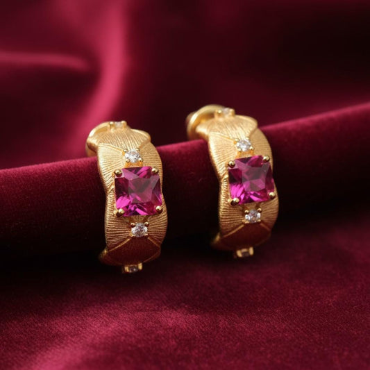 Lab Ruby Vintage Brushed Gold Hoops | Chroma
