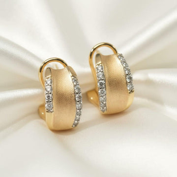 Vintage Wide Brushed Gold CZ Huggie Hoops | Orante