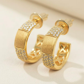Vintage Matte Gold Pavé CZ Open Hoops | Orante