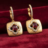 Vintage Floral Lab Ruby Brushed Gold Drop Earrings | Chroma