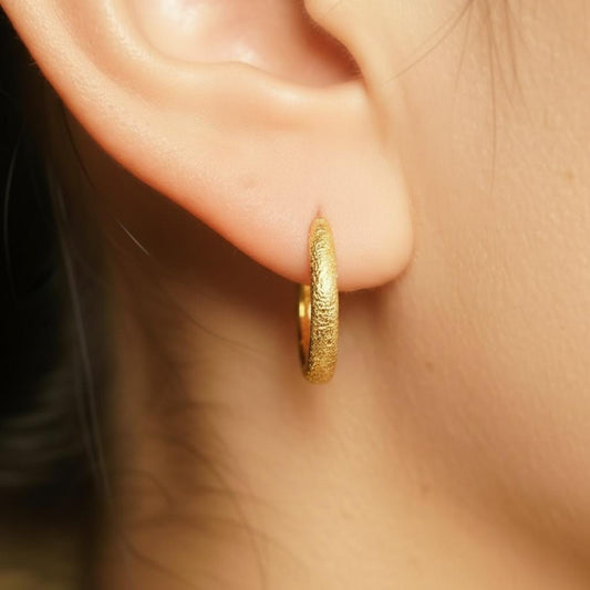 Small Tapered Molten Textured Gold Hoops | Orante