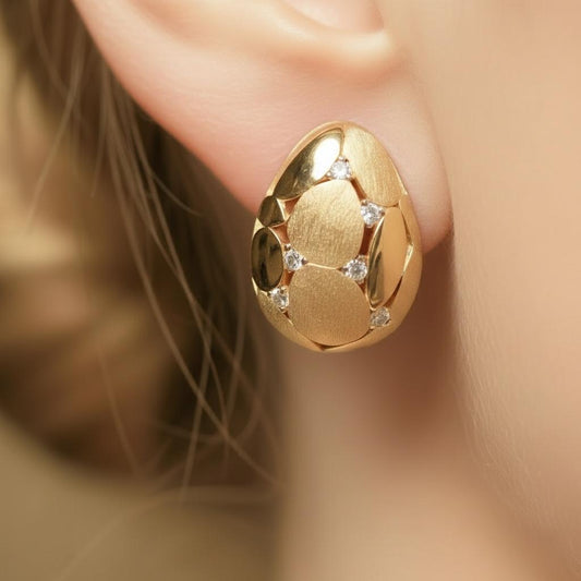 Teardrop Textured Gold Egg Stud Earrings | Ornate