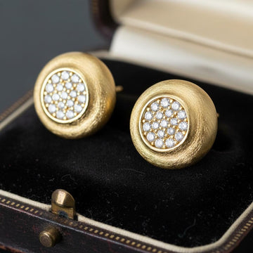 Vintage Matte Gold Moissanite Pavé Button Studs | Orante
