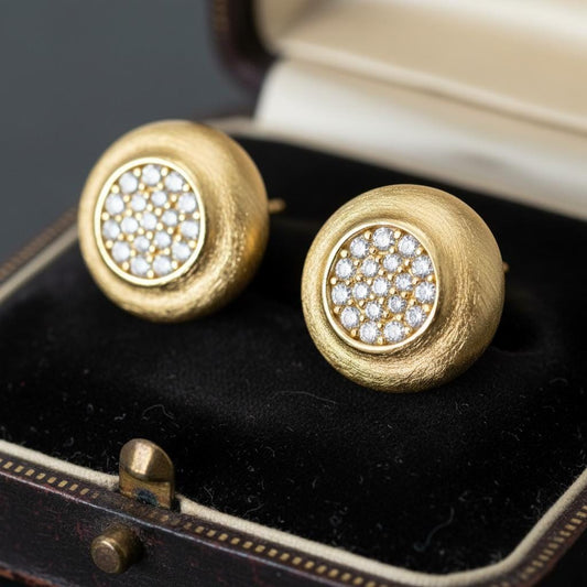 Vintage Matte Gold Moissanite Pavé Button Studs | Orante