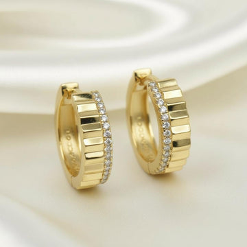 Moissanite Full Eternity Fluted Gold Small Hoops | Aria