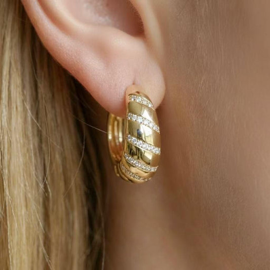 Tapered Spiral CZ Pavé Dome Statement Gold Hoops | Aria