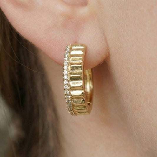 Moissanite Full Eternity Fluted Gold Small Hoops | Aria