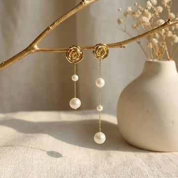 Freshwater Pearl Mismatched Rose Floral Dangles | Jardin