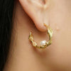 Freshwater Pearl Wavy Textured Gold Hoops | Ornate