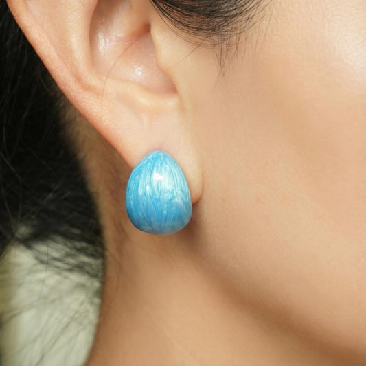 Teardrop Blue Enamel Statement Stud Earrings | Pastel