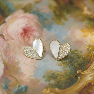 Mother of Pearl Pavé CZ Heart Stud Earrings | Amour