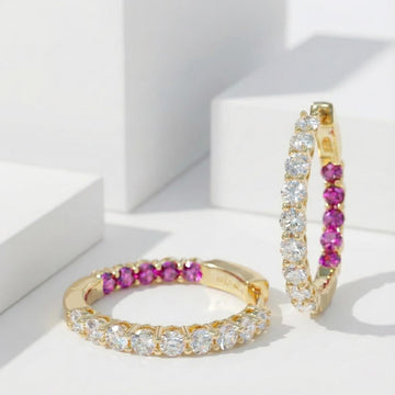 1.5CT Moissanite & Ruby Inside-Out Gold Hoops | Chroma