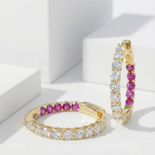 1.5CT Moissanite & Ruby Inside-Out Gold Hoops | Chroma