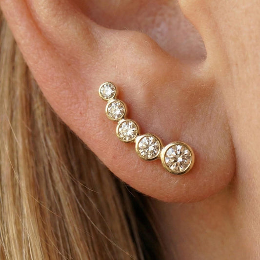 Moissanite Bezel Bubble Climber Earrings | Aria