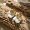 Vintage Baroque Coin Pearl Molten Gold Studs | Ornate