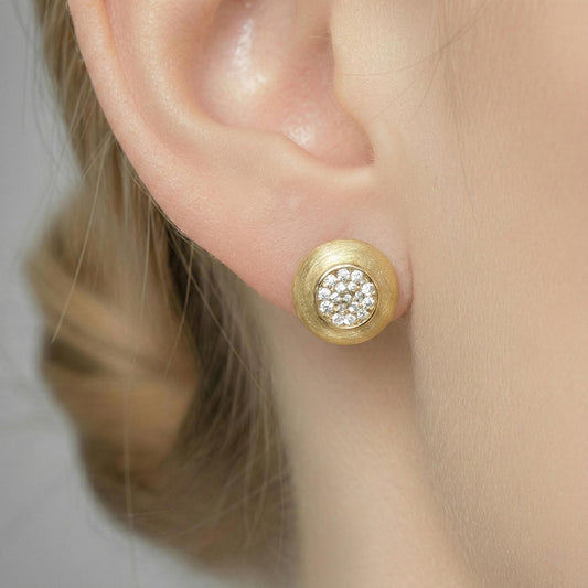 Vintage Matte Gold Moissanite Pavé Button Studs | Orante