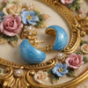 Teardrop Blue Enamel Statement Stud Earrings | Pastel