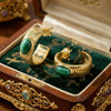 Natural Green Malachite Fluted Gold Hoops | Ornate