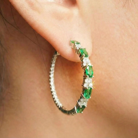 Emerald Green Spinel Inside Out Silver Hoops | Chroma
