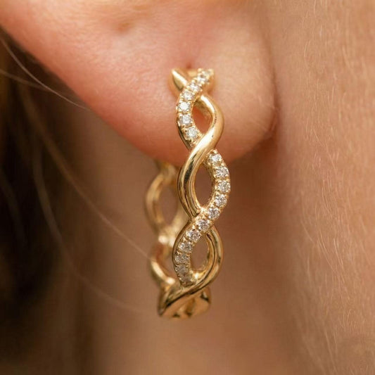 Moissanite Pavé Twisted Gold Rope Hoop Earrings | Aria