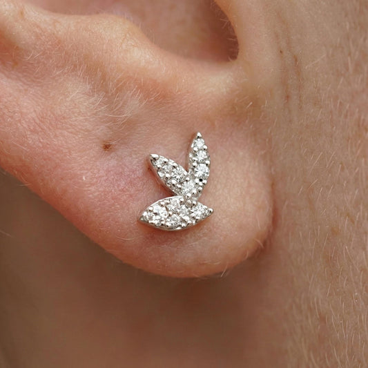 Moissanite Pavé Clover Leaf Silver Studs | Jardin