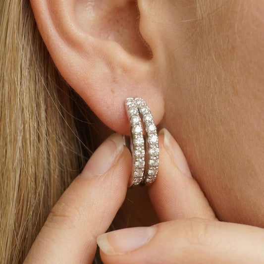 Moissanite Pavé Wavy Double Huggie Hoops | Aria