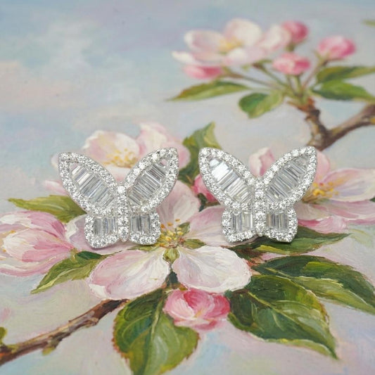 Butterfly Full Pavé Baguette CZ Halo Studs | Jardin