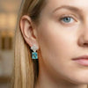 Aqua Blue Pavé Clovers Emerald-Cut Studs | Pastel