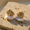 Vintage Baroque Coin Pearl Molten Gold Studs | Ornate