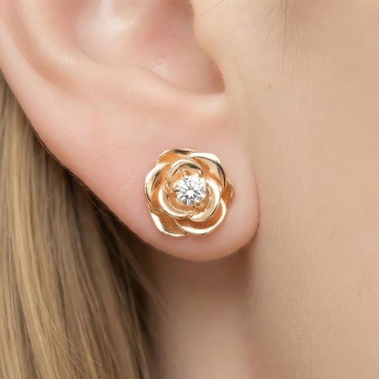 Moissanite Rose Gold Rose Flower Studs | Jardin