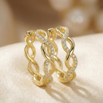 Moissanite Pavé Twisted Gold Rope Hoop Earrings | Aria