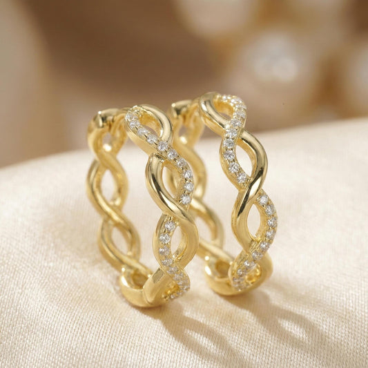 Moissanite Pavé Twisted Gold Rope Hoop Earrings | Aria
