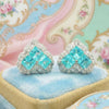 Vintage Lab Paraiba Blue Heart Halo Stud Earrings | Amour