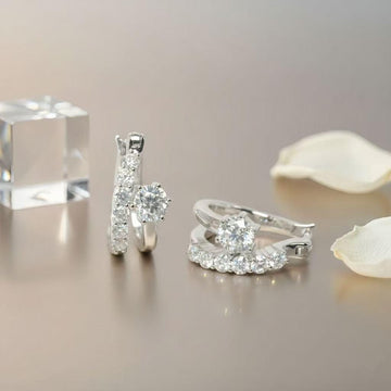 Moissanite Solitaire Pavé Double Huggie Hoops | Aria