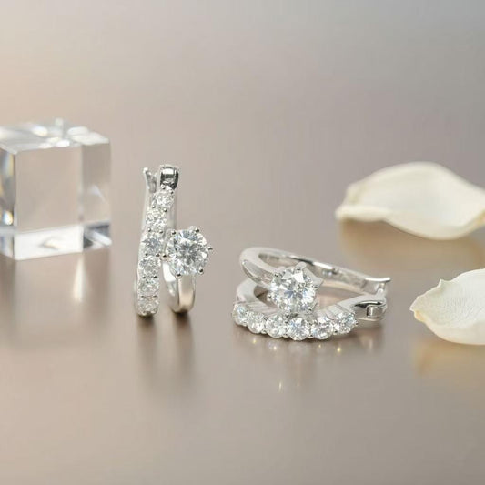 Moissanite Solitaire Pavé Double Huggie Hoops | Aria