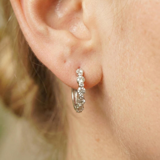 1.14CT Moissanite Bezel Bubble Silver Huggie Hoops | Aria