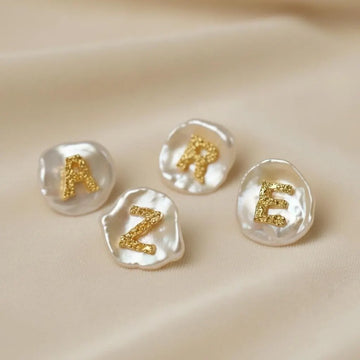 Baroque Coin Pearl Molten Gold Initial Stud | Orante